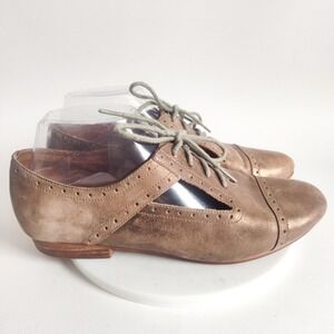 Fossil Flats Size 8.5 Oxford Lace-up Metallic Bronze Leather Cut Out Academia